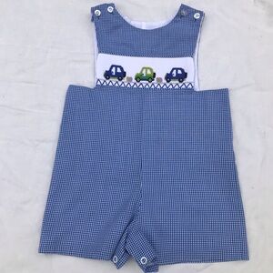 12 month. Blue & White Smocked Jon Jon.